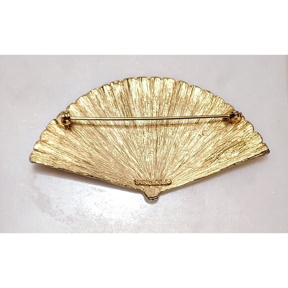 Tancer II Fan Brooch Goldtone Approx 3 In W X 1.75 In H - Picture 2 of 5
